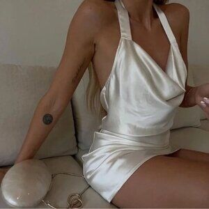 Beige Botany Ivory Satin Mini Dress Size Medium